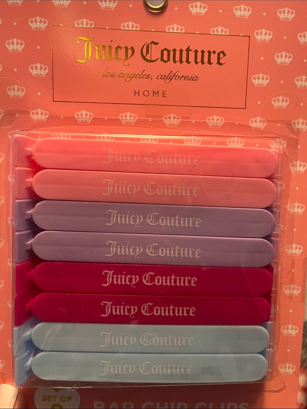 Juicy Couture Pink, Light Purple & Light Blue Bar Chip Clips - Set